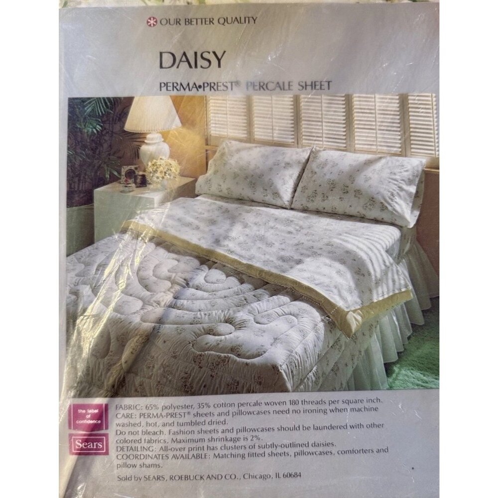 NWT Vintage Sears Daisy Bouquet Full Size Flat and Fitted Sheets New Old Stock